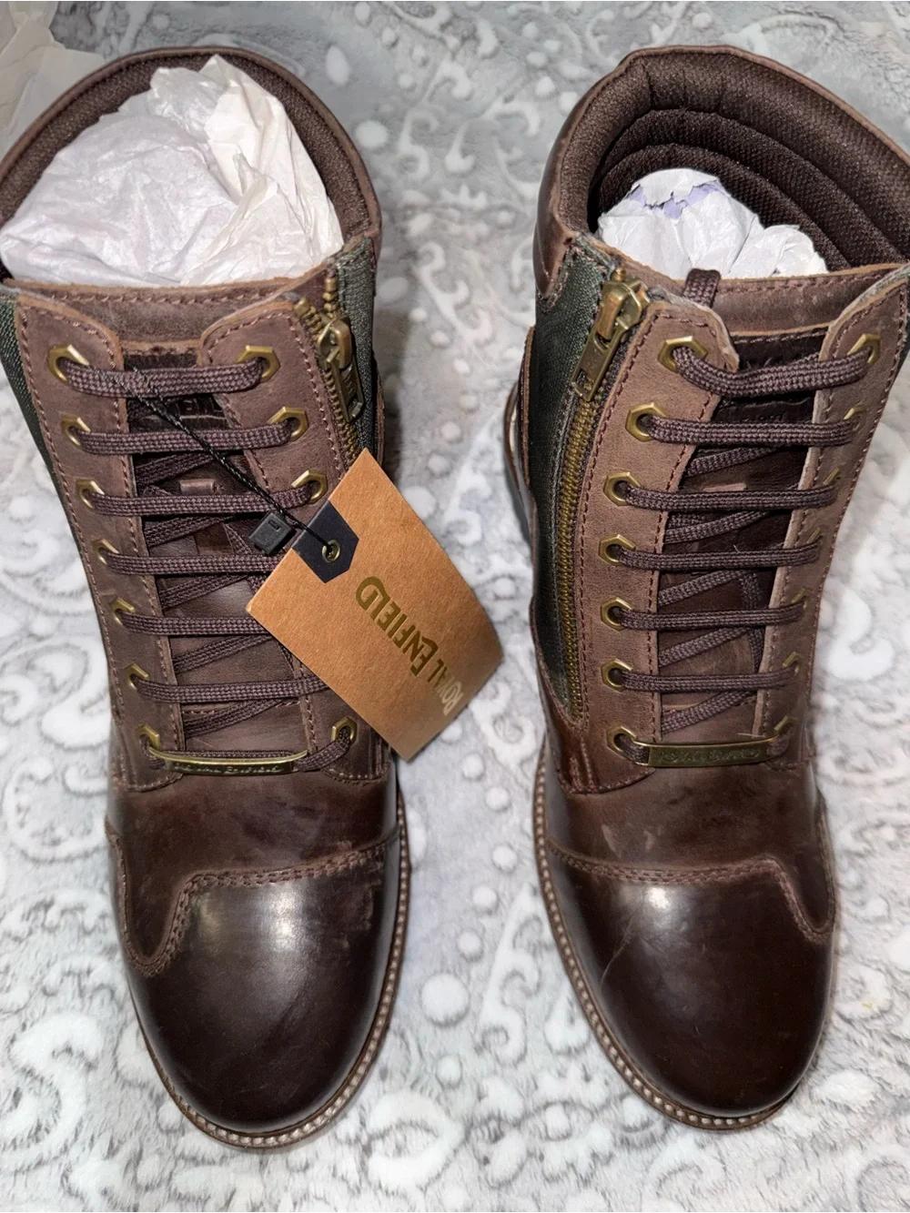 Royal Enfield Stellar Brown Camo Motorcycle Riding Boots in Men’s US 9